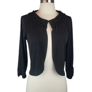 Black Little Cropped Polyester/Nylon Cardigan. Size S.